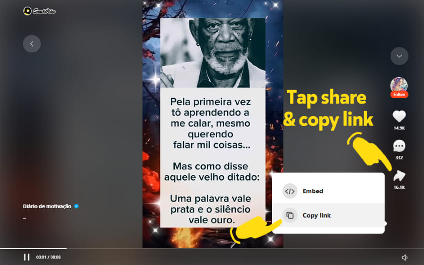 Copy Snack Video link on PC