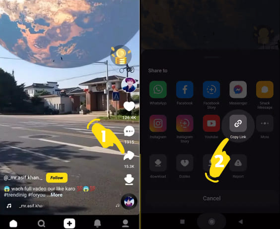 Copy Snack Video link on Android