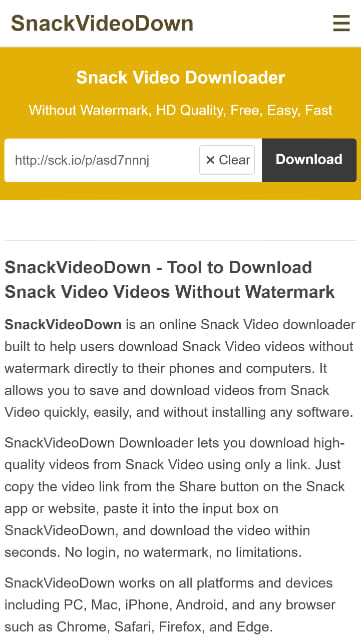 Paste Snack Video link into SnackVideoDown